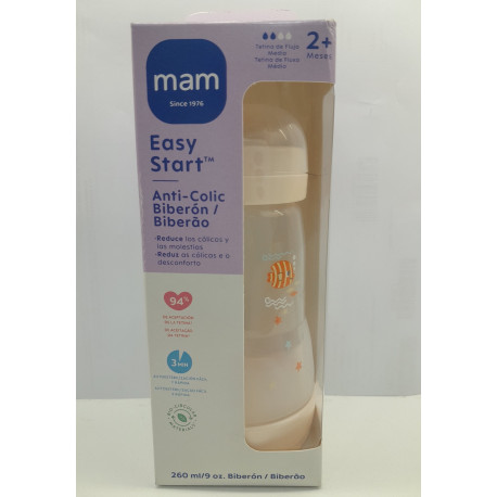 Mam Biberón Anticólico Easy Start Tetina Silicona 2+M Blanco 260 ml.